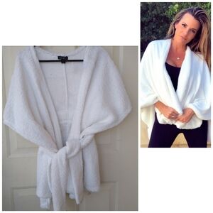 Love White Fuzzy Shawl Shrobe Blanket Wrap Furry Lounging Self Care Any Season